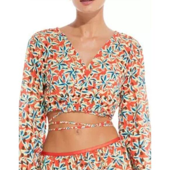 NWT Solid & Striped The Murphy eyelet orange yellow cropped top wrap around size - Picture 1 of 5